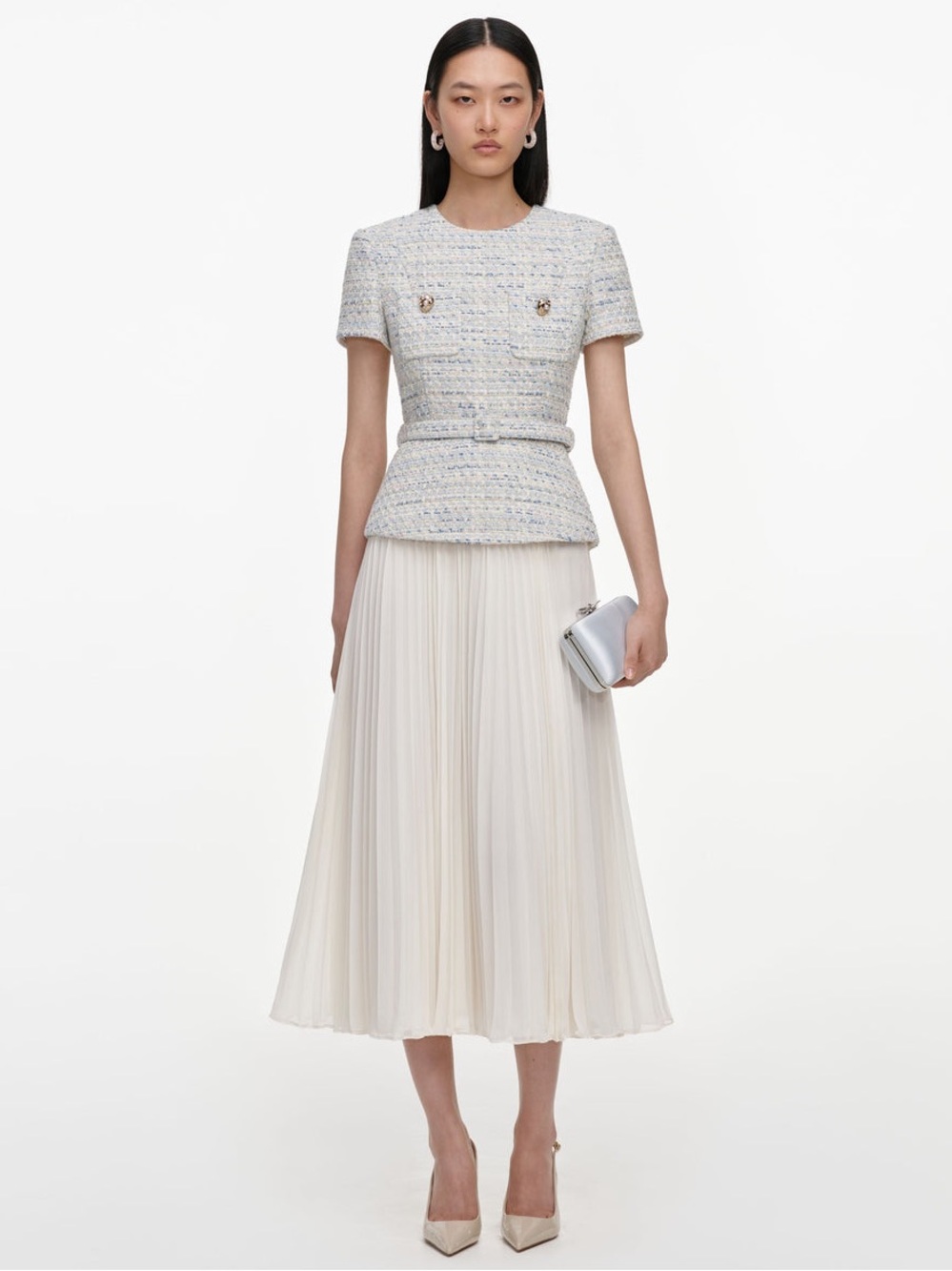 Self-Portrait BLUE BOUCLE CHIFFON MIDI DRESS, New